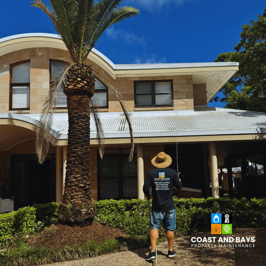 Exterior house cleaning using soft wash treatment — Coast and Bays Maintenance, Gold Coast and Brisbane.